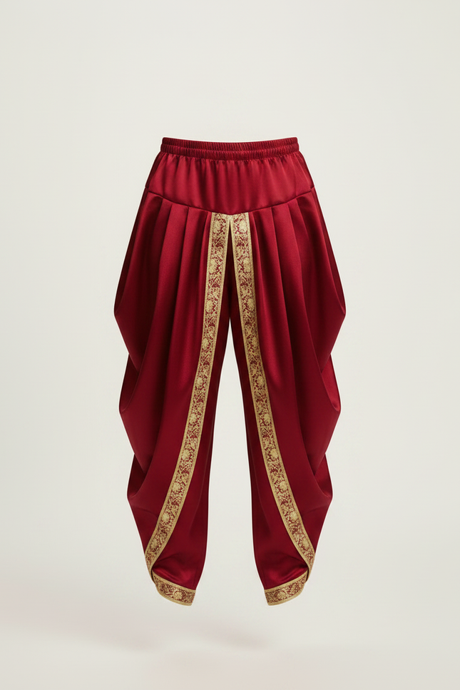 Pantalon Jupe Rouge Satiné Ample Doré Garçon - Bordeaux - vue 3