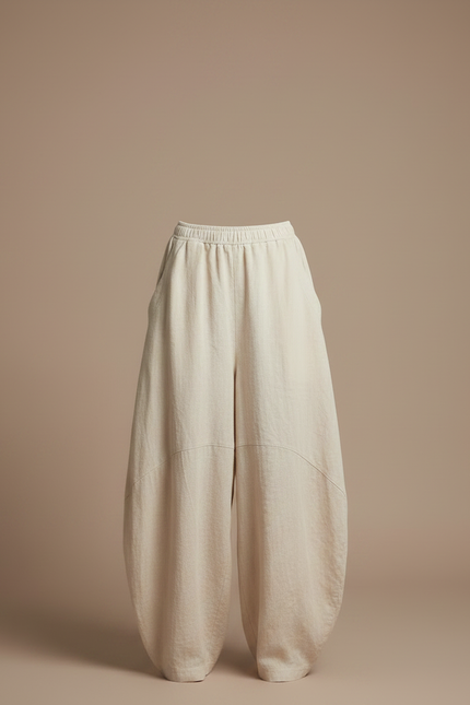 Pantalon Jupe Beige Lin Ample Confortable Élastique - vue 3