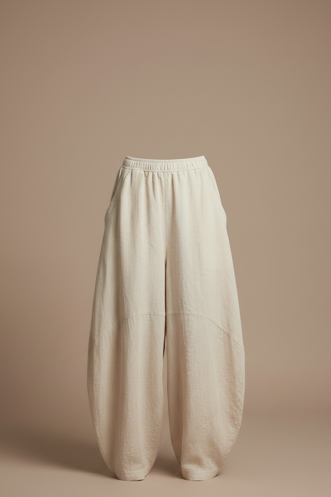 Pantalon Jupe Beige Lin Ample Confortable Élastique - vue 3