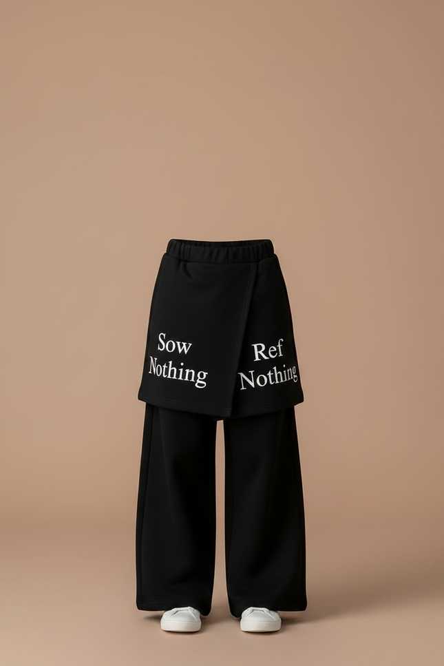 Pantalon Jupe Noir Ample Lettres Imprimées Intégrée - Molleton - vue 3
