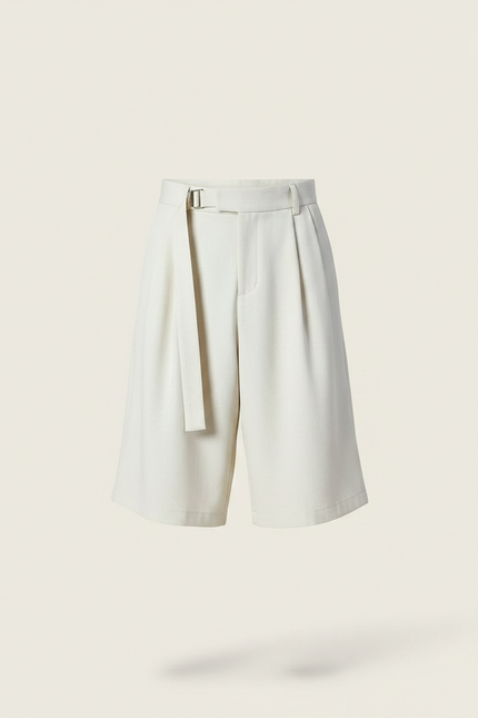 Pantalon Jupe Beige Plissé Ceinturé Ample Décontracté - Gabardine - vue 3