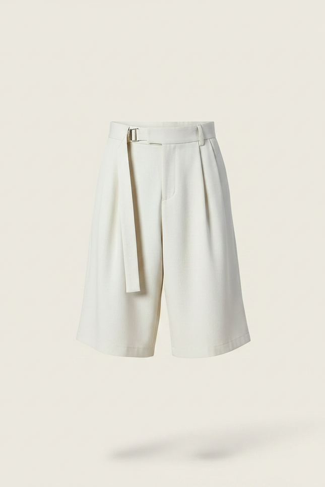 Pantalon Jupe Beige Plissé Ceinturé Ample Décontracté - Gabardine - vue 3