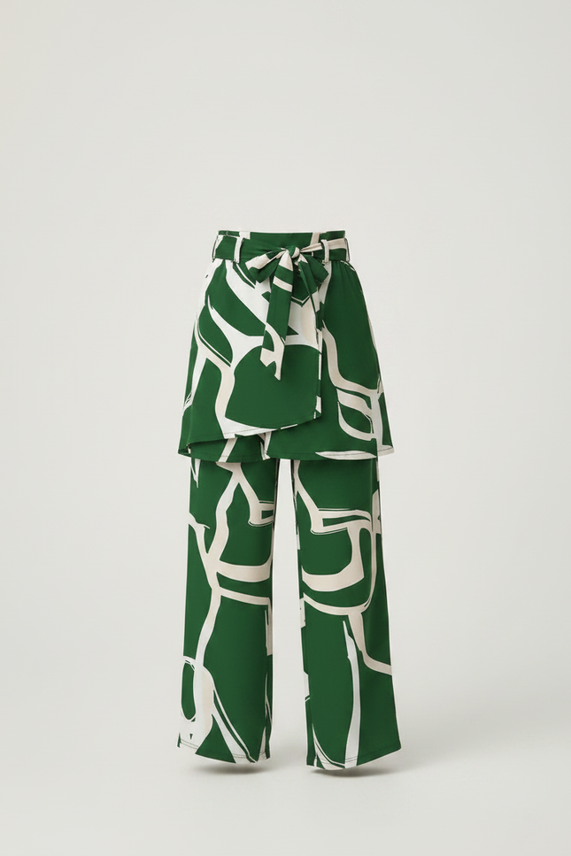 Pantalon Jupe Vert Imprimé Géométrique Fluide Garçon - Polyester - vue 3