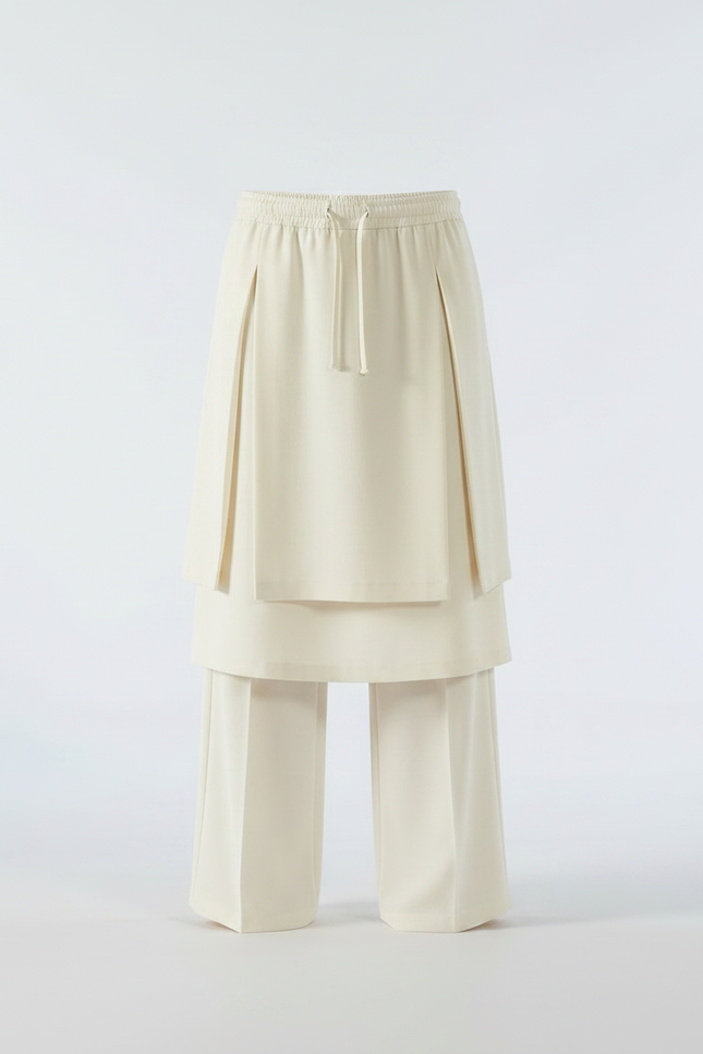 Pantalon Jupe Crème Plissé Ample Décontracté Homme - Beige Polyester - vue 3