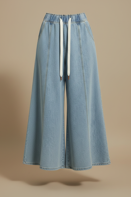 Pantalon Jupe Longue Denim Bleu Clair Ample - Jean - vue 3