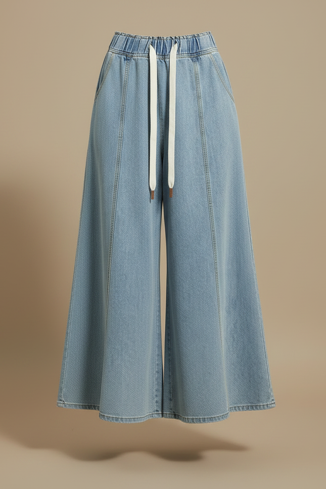 Pantalon Jupe Longue Denim Bleu Clair Ample - Jean - vue 3