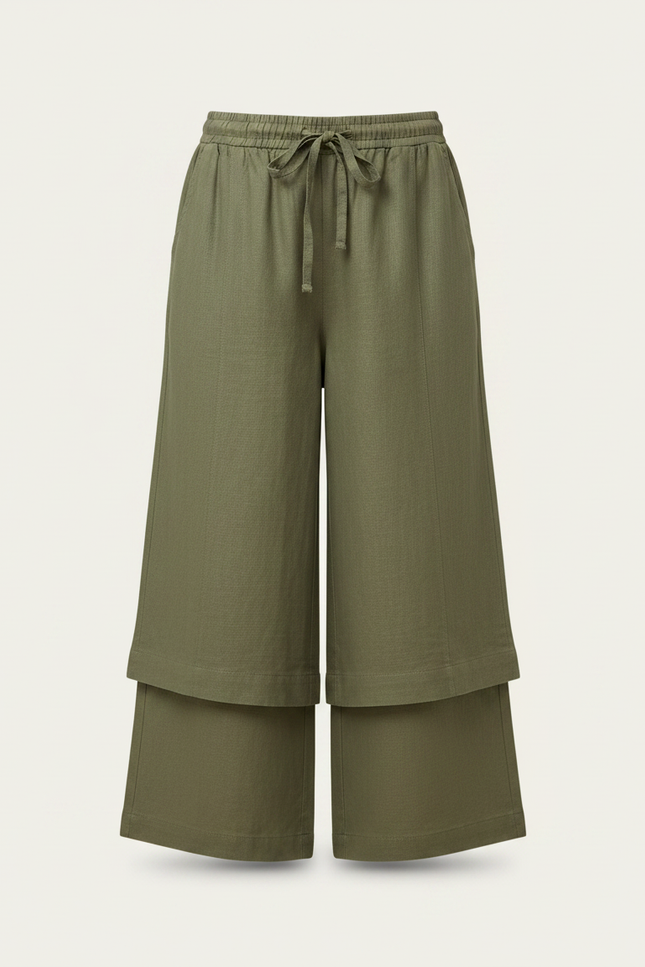 Pantalon Jupe Vert Kaki Lin Ample Superposé Fille - vue 3