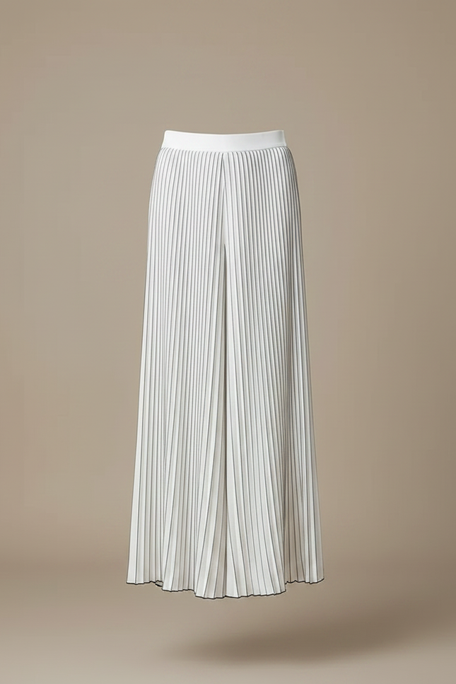 Pantalon Jupe Blanc Plissé Fluide Élégant - Polyester - vue 3