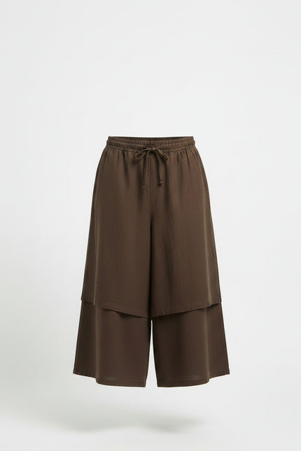 Pantalon Jupe Marron Ample Superposé Homme Lin - vue 3