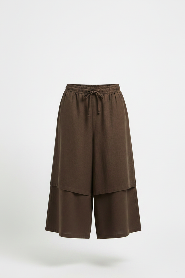 Pantalon Jupe Marron Ample Superposé Homme Lin - vue 3
