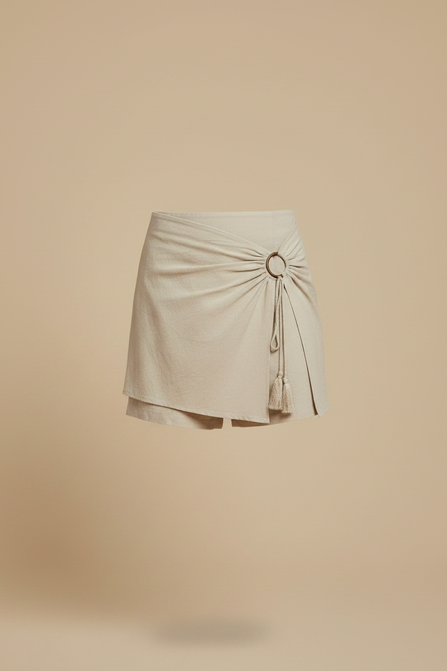 Pantalon Jupe Beige Lin Drapé Anneau Décontracté Homme - vue 3