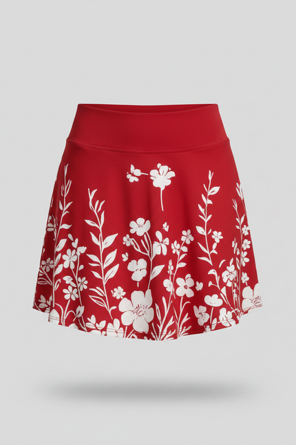 Pantalon Jupe Rouge Floral Mini Décontracté Ample - Polyester - vue 3