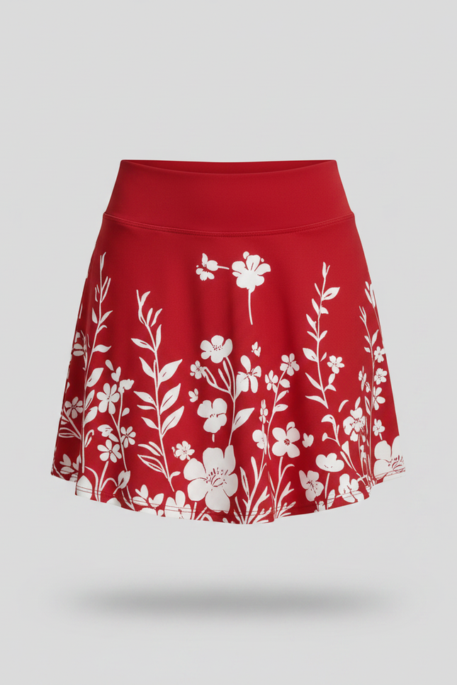 Pantalon Jupe Rouge Floral Mini Décontracté Ample - Polyester - vue 3