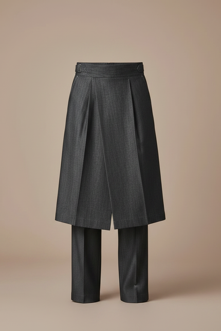 Pantalon Jupe Gris Plissé Homme Élégant Chic - Gabardine - vue 3