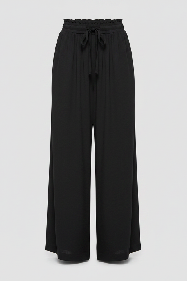 Pantalon Jupe Noir Ample Fluide Taille Haute Élégant - Polyester - vue 3