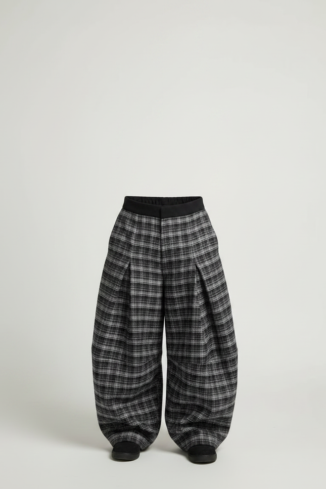 Pantalon Jupe Plaid Ample Épais Garçon - Gris Tweed - vue 3