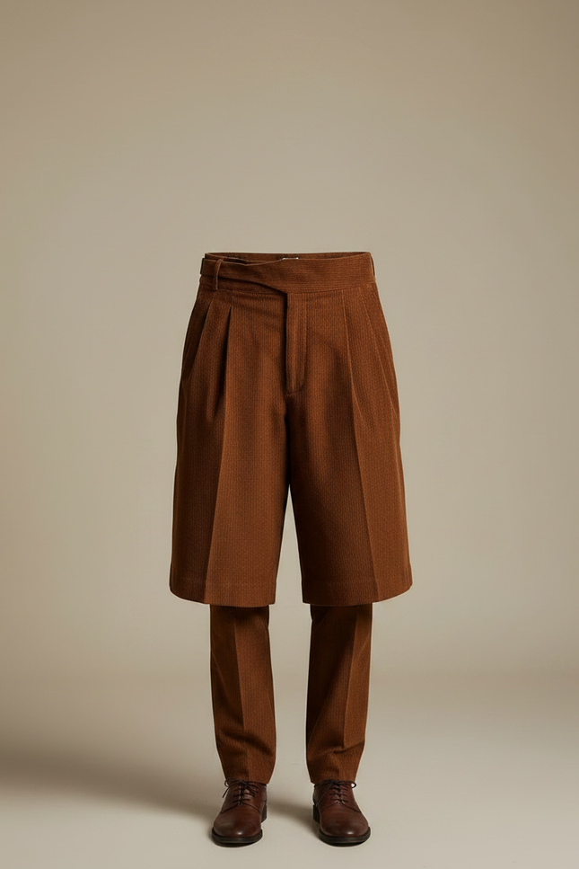 Pantalon Jupe Marron Côtelé Plissé Homme Élégant - Cordé - vue 3
