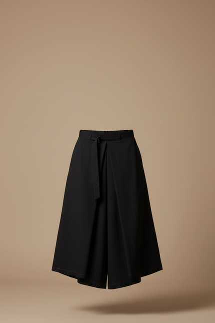 Pantalon Jupe Culotte Long - Noir Gabardine - vue 3