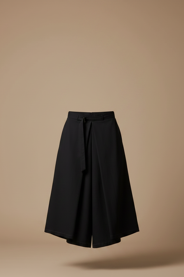 Pantalon Jupe Culotte Long - Noir Gabardine - vue 3