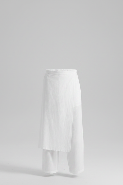Pantalon Jupe Blanc Coton Lin Ample Asymétrique Décontracté - vue 3