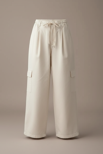 Pantalon Jupe Écru Cargo Ample Décontracté Coton - Beige Toile - vue 3