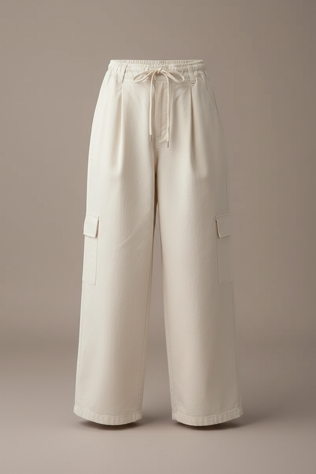 Pantalon Jupe Écru Cargo Ample Décontracté Coton - Beige Toile - vue 3