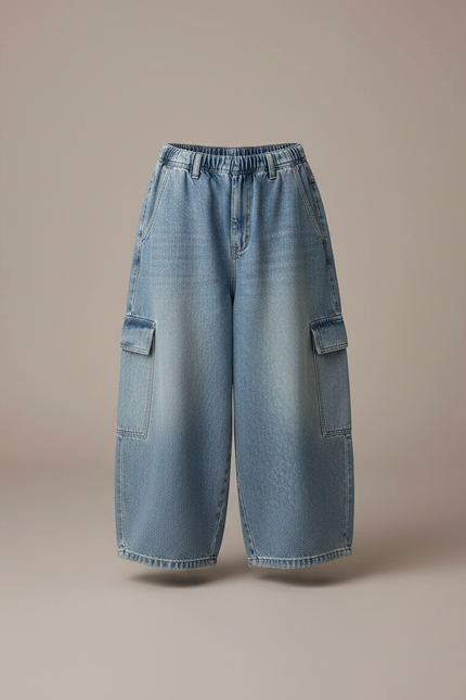 Pantalon Jupe Denim Ample Cargo Enfant Décontracté - Bleu Jean - vue 3