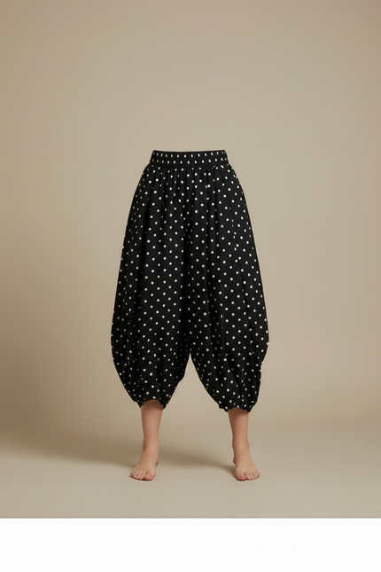 Pantalon Jupe Noir Polka Points Ample Coton - vue 3