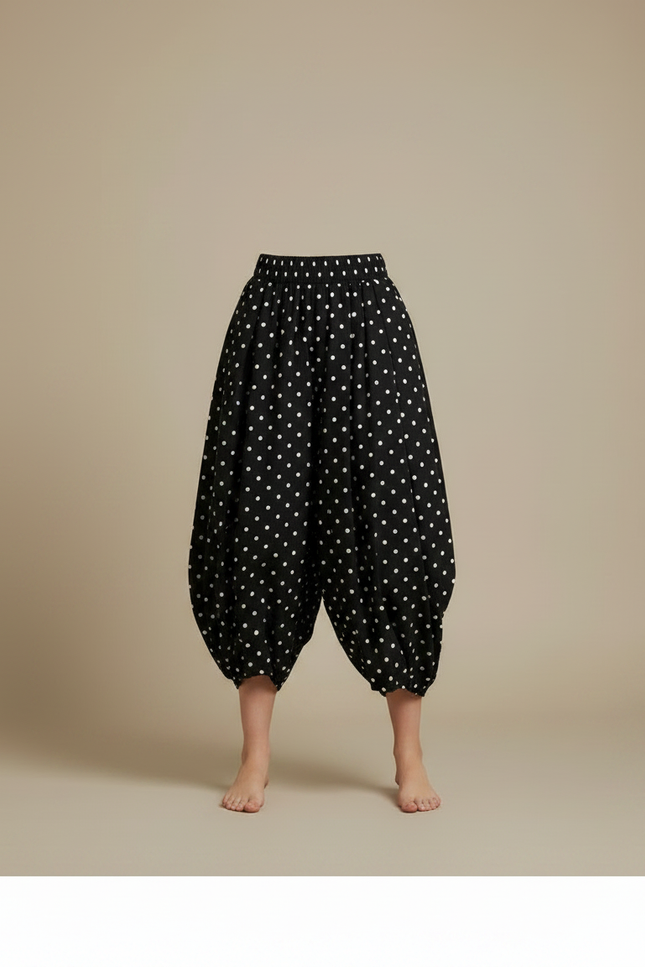 Pantalon Jupe Noir Polka Points Ample Coton - vue 3