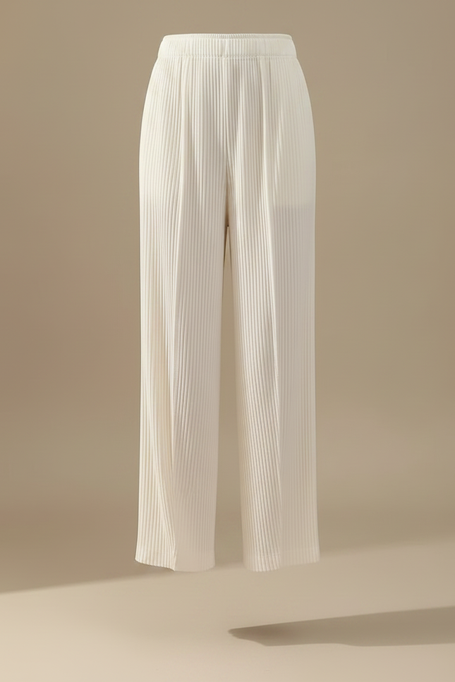 Pantalon Jupe Crème Plissé Ample Décontracté Fluide - Blanc Polyester - vue 3