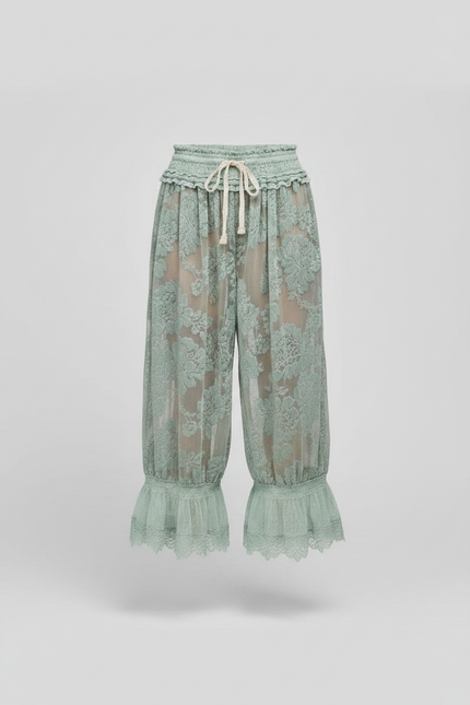 Pantalon Jupe Vert Dentelle Transparente Fluide Bouffant - Polyester - vue 3