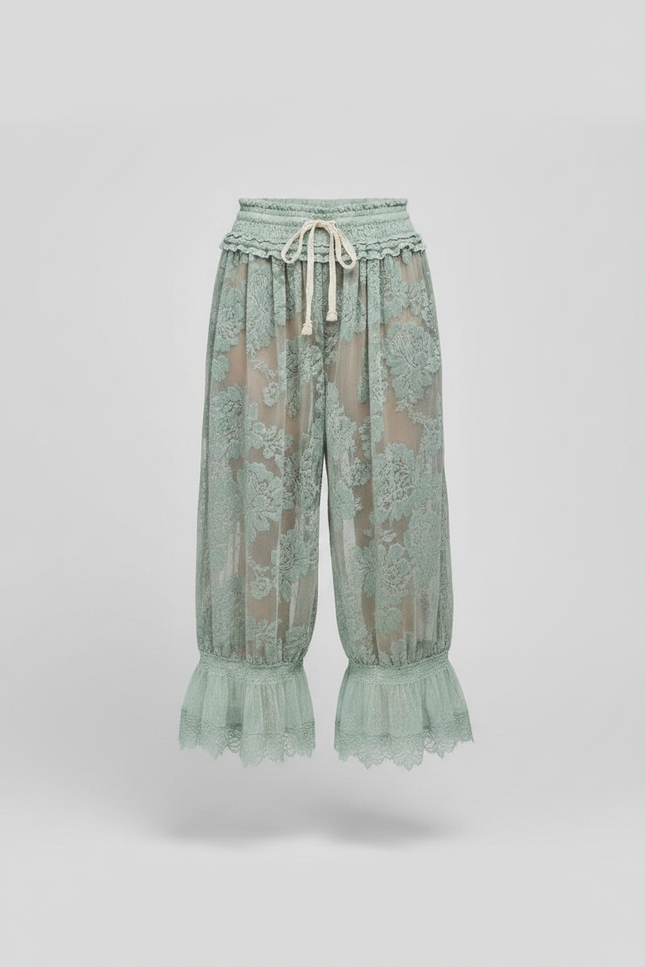 Pantalon Jupe Vert Dentelle Transparente Fluide Bouffant - Polyester - vue 3
