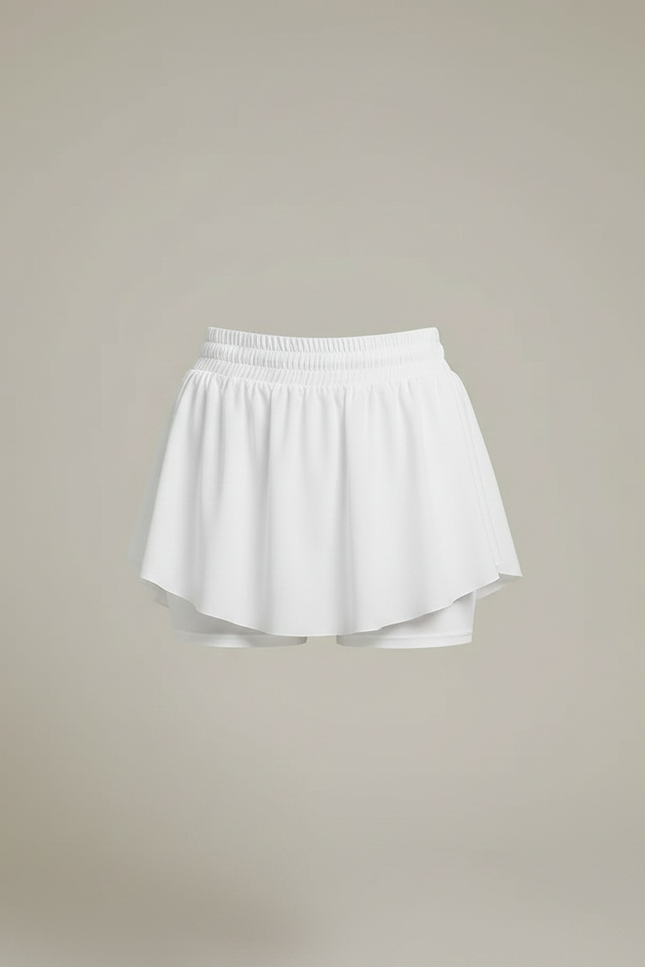 Pantalon Jupe Blanc Plissé Fluide Sportif Intégré - Polyester - vue 3