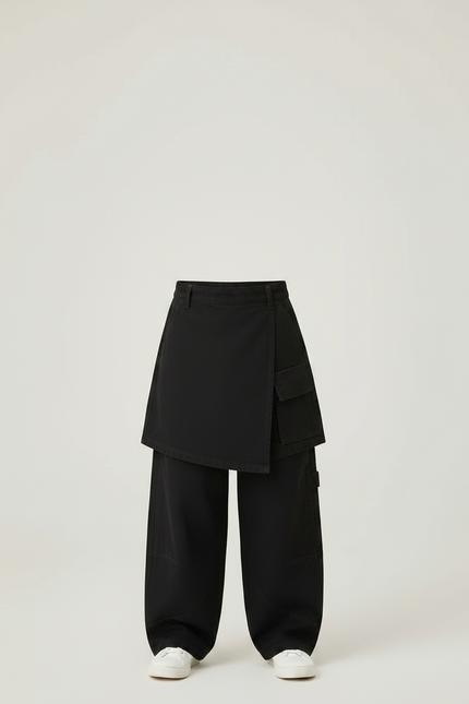 Pantalon Jupe Noir Cargo Ample Coton Enfant - vue 3