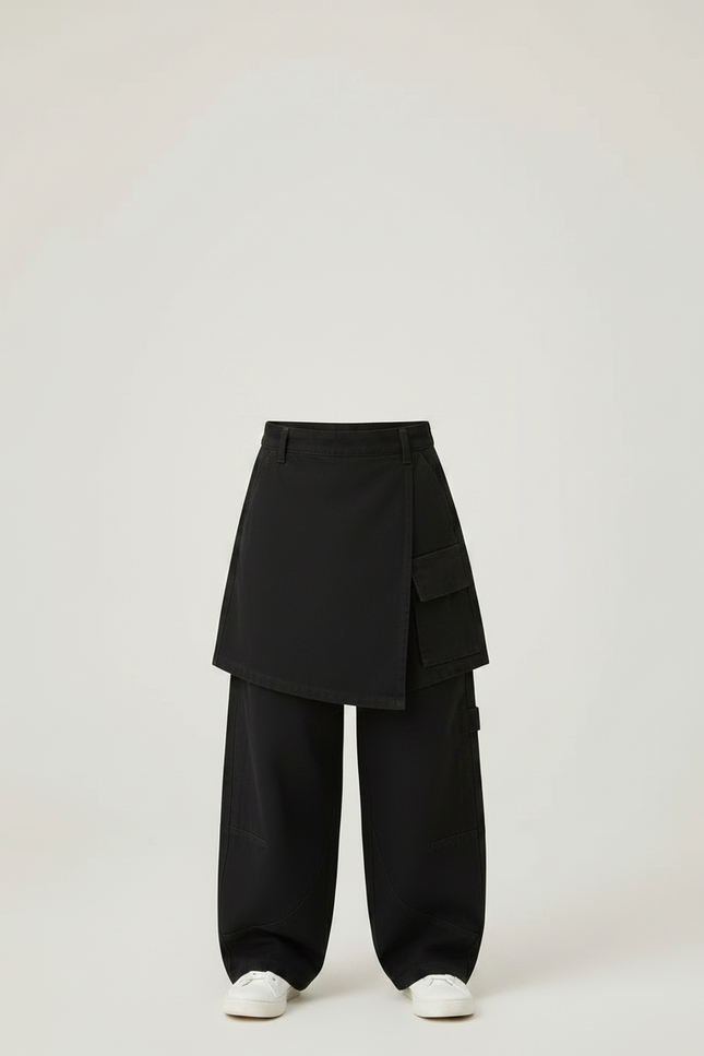 Pantalon Jupe Noir Cargo Ample Coton Enfant - vue 3