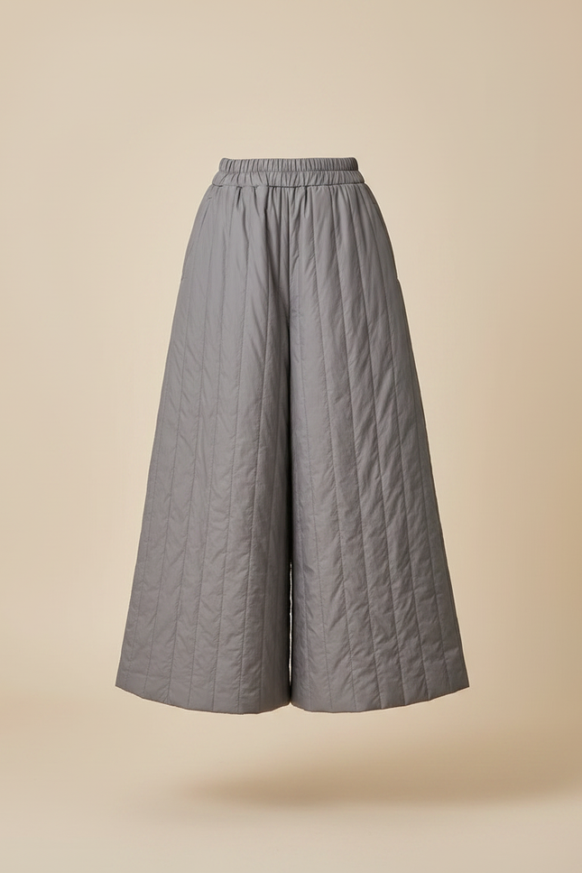 Pantalon Jupe Gris Matelassé Ample Hiver Décontracté - Polyester - vue 3