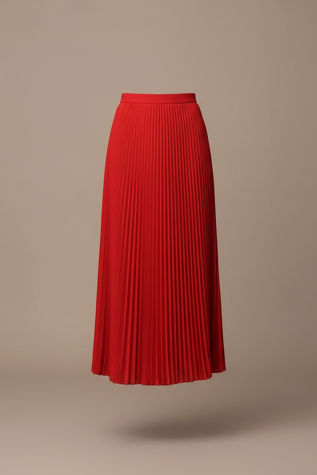Pantalon Jupe Rouge Plissé Ample Fluide Élégant - Polyester - vue 3