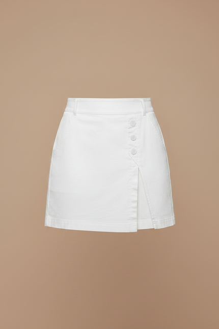 Pantalon Jupe Blanc Ceinturé Boutons Latéraux Décontracté - Coton - vue 3