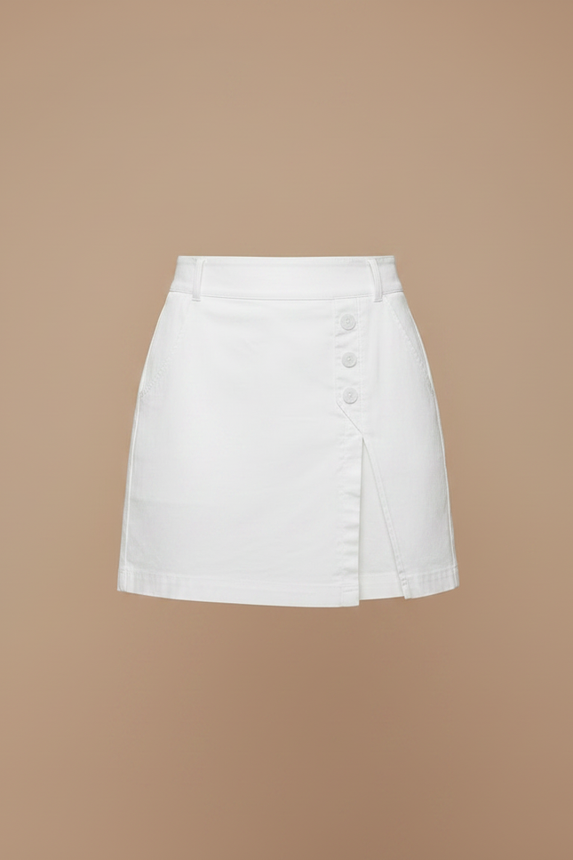 Pantalon Jupe Blanc Ceinturé Boutons Latéraux Décontracté - Coton - vue 3