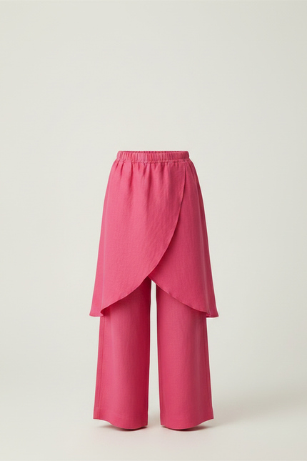 Pantalon Jupe Rose Lin Ample Superposé Fille - vue 3