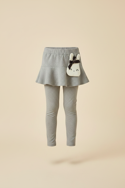 Pantalon Jupe Gris Volants Intégrés Motif Discret Fille - Maille - vue 3