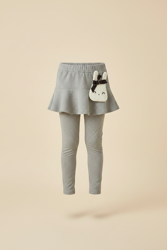 Pantalon Jupe Gris Volants Intégrés Motif Discret Fille - Maille - vue 3