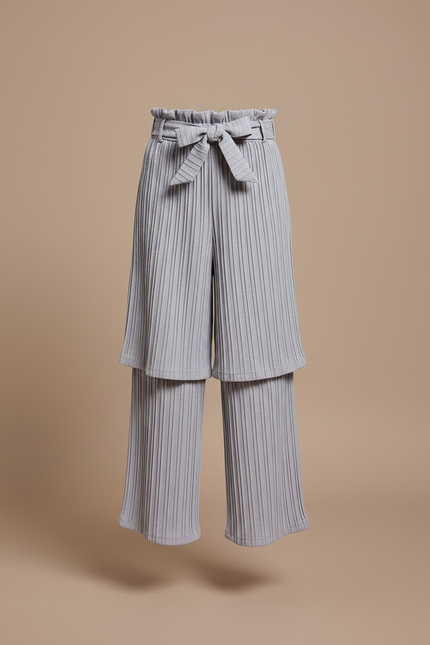 Pantalon Jupe Gris Plissé Superposé Confortable Fille - Maille - vue 3