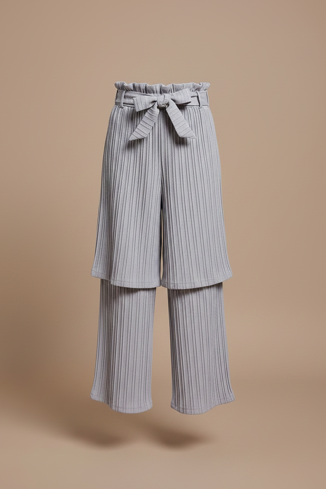 Pantalon Jupe Gris Plissé Superposé Confortable Fille - Maille - vue 3