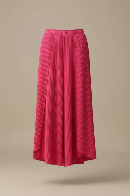 Pantalon Jupe Plissé Rose Fuchsia Fluide Asymétrique Élégant - Polyester - vue 3