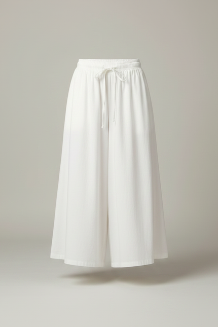 Pantalon Jupe Blanc Coton Ample Fluide Décontracté - vue 3