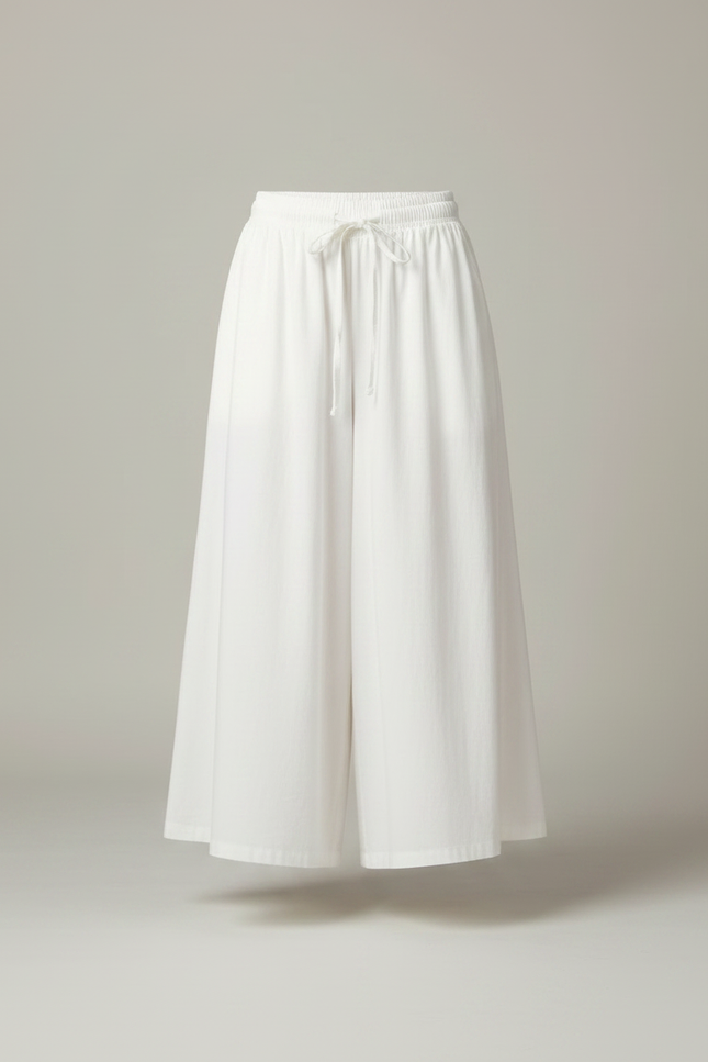 Pantalon Jupe Blanc Coton Ample Fluide Décontracté - vue 3