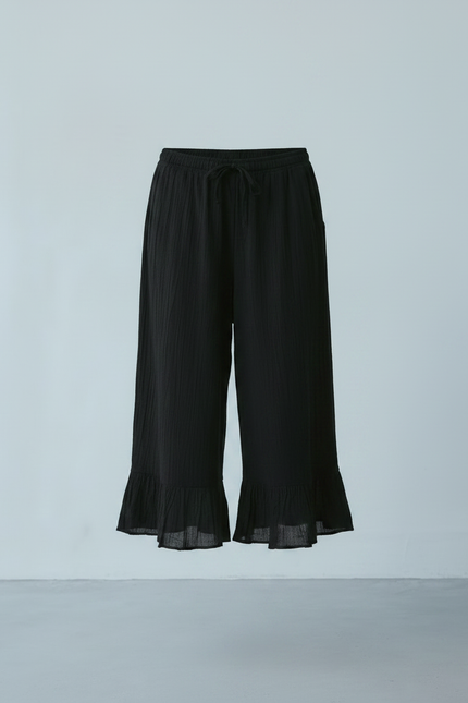 Pantalon Jupe Noir Ample Fluide Volants Coton - vue 3
