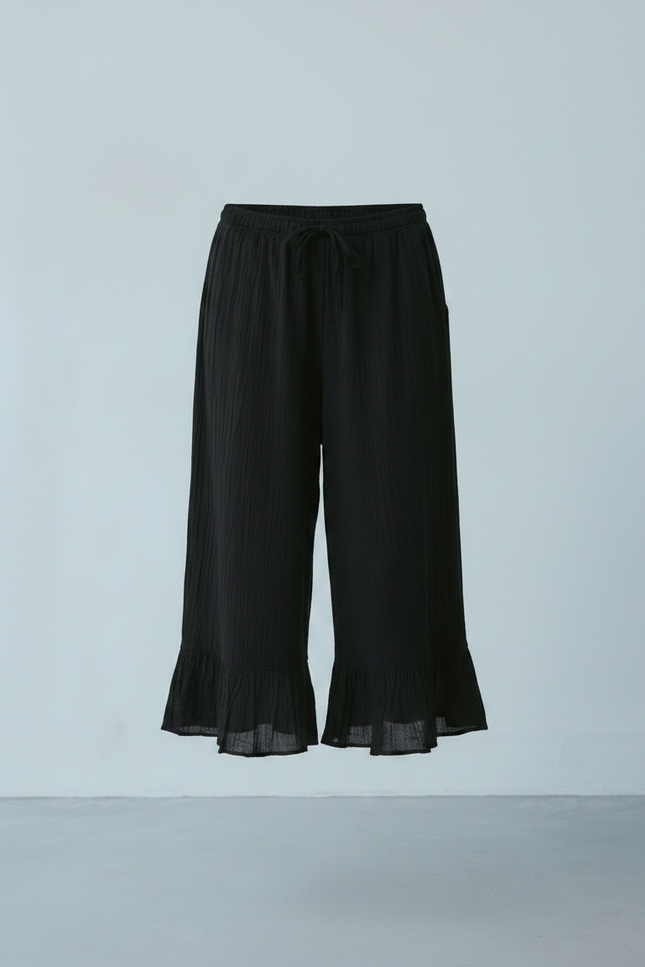 Pantalon Jupe Noir Ample Fluide Volants Coton - vue 3