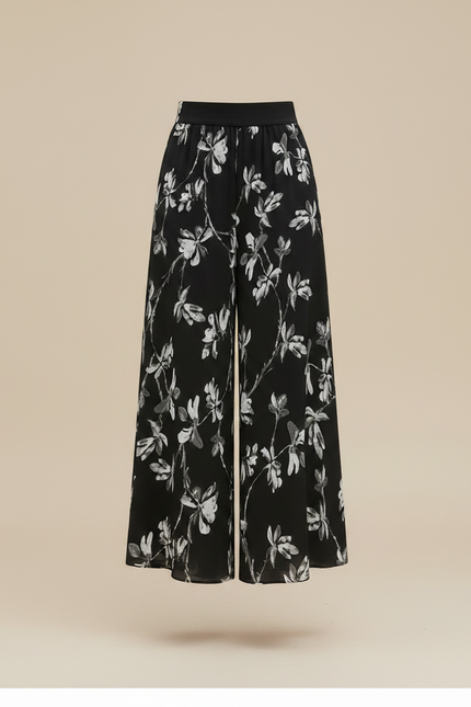 Pantalon Jupe Noir Floral Ample Chic Fluide - Polyester - vue 3